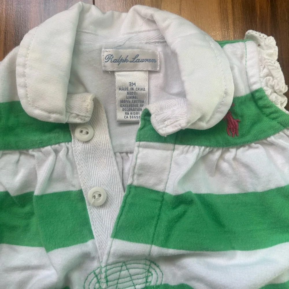 Ralph Lauren Green and White Striped Diaper Cover